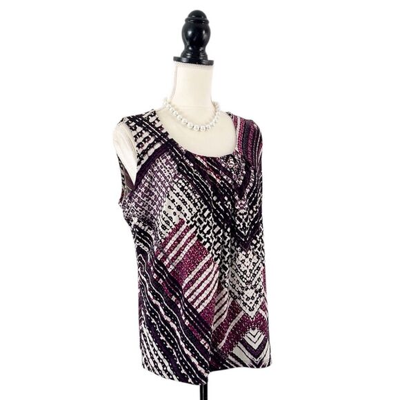 Le Suit Plum Purple, Off White and Black Geometric Pattern Tank Blouse Size L - Picture 4 of 12